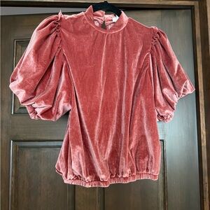 Velvet Puff Sleeve Top in Dusty Rose, Size M